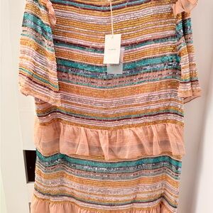 Tularosa Sequin Embellished Top in Peach and Gold